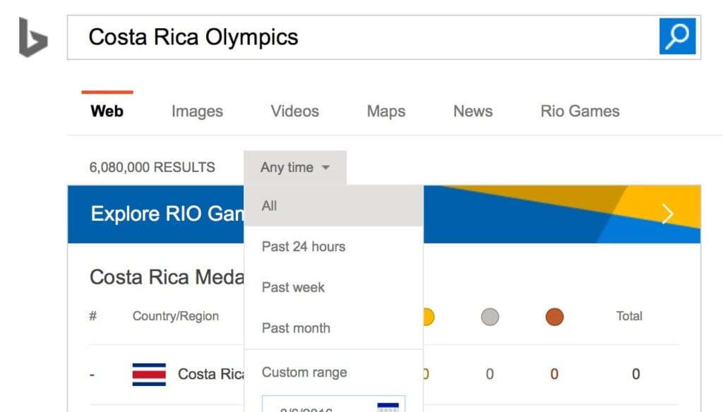 Timeframe Search in Bing